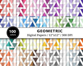 Geometric Digital Papers, 100 Rainbow Colors, Polygonal Patterns Background, Triangle Shapes, Scrapbook Paper, Scrapbooking , Commercial Use