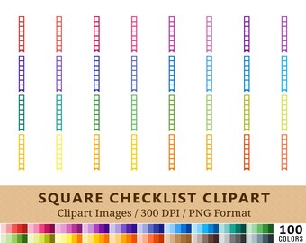 100 Square Checklist Clipart, Checklist Planner Box Clip Art, Rainbow Colors, Planner Stickers, Digital Download, Commercial Use, PNG