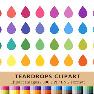 100 Teardrop Clipart, Tear Drop Clip Art, Hydrate Water Drop, Rainbow Colors, Raindrops, Planner Stickers, Scrapbooking, Vector EPS PNG