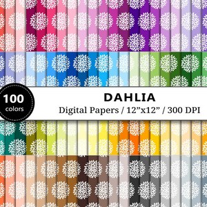 Dahlia Digital Paper, 100 Rainbow Colors, Scrapbook Papers Printable, Dahlias Blossom Flower Backgrounds, Scrapbooking, Instant Download
