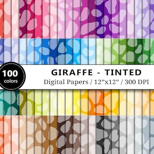 Tinted Giraffe Print Digital Paper, 100 Rainbow Safari Animal Pattern, Scrapbook Papers Printable, Background, Scrapbooking, Commercial Use
