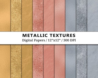 Metallic Digital Paper Textures, Scrapbook, Rose Gold Silver Glitter Backgrounds, Scrapbooking, Foil, Sparkles, Textures, Tones, Shades