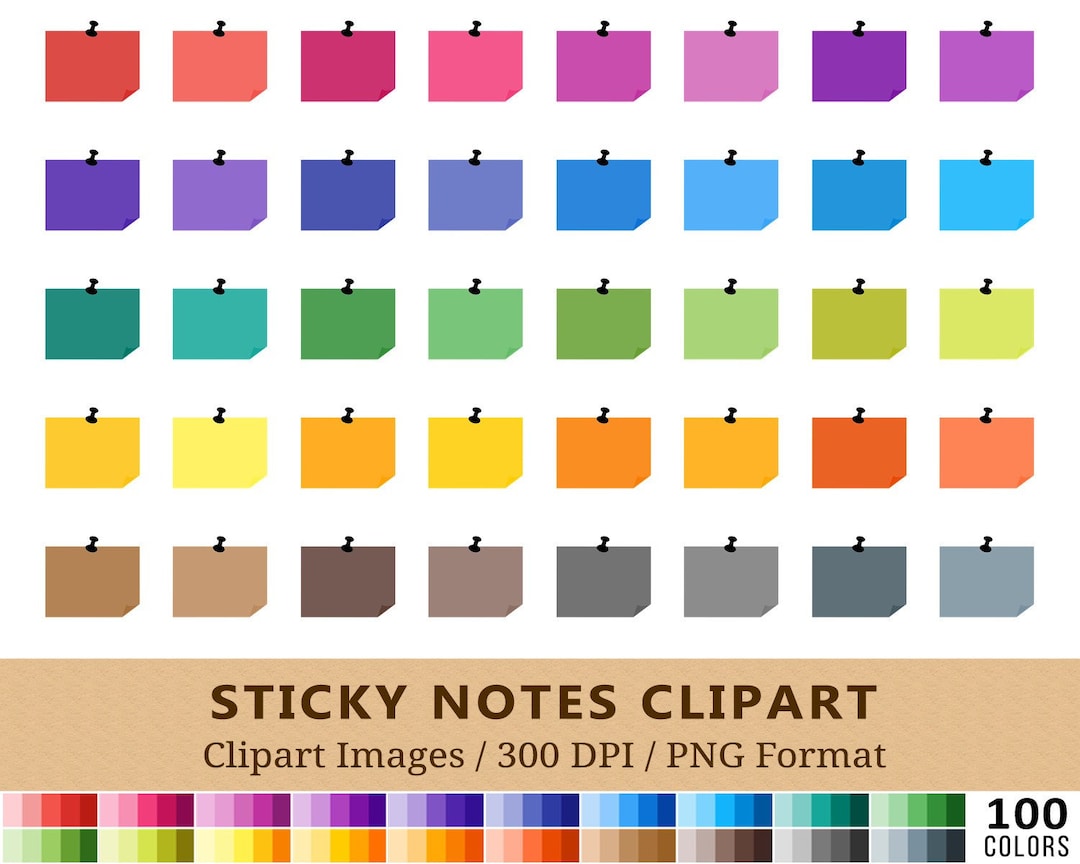 100 Sticky Note Clipart ClipArt Erinnerung Regenbogenfarben Office Memo Planner Aufkleber digitale Icons Scrapbooking PNG Instant Download Etsy