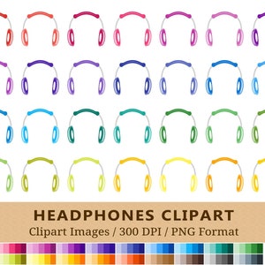 100 Headphones Clipart, Music Headset Clip Art, Rainbow Colors, Planner Stickers, Icons, Audio, Earphones, Scrapbooking, Vector + PNGs