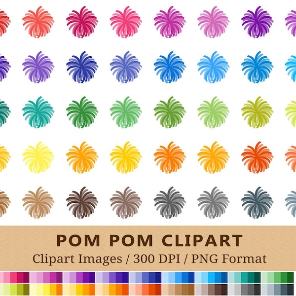 100 Pom Pom Clipart, Garland Clip Art, Rainbow Colors, Party Poms Planner Stickers, Icons, Digital, Scrapbooking, PNG, Instant Download