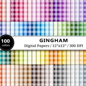 Gingham Digital Paper Pack, Gingham Printable Paper, Scrapbook Paper, Gingham Backgrounds, Scrapbooking, 100 Rainbow Colors, Commercial Use