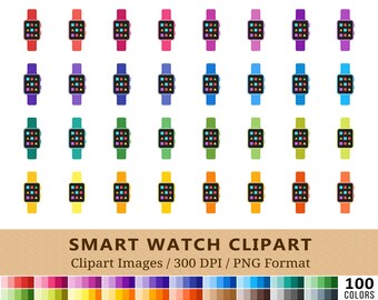 100 Smart Watch Clipart, Fitness Tracker Clip Art, Rainbow Colors, Planner Stickers, Icons, Scrapbooking, PNG, Instant Download, Commercial