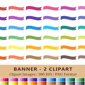 100 Ribbon Banner Clipart, Banners Clip Art, Rainbow Colors, Labels, Borders Planner Stickers, Invitation Icons, Digital Scrapbooking, PNGs