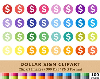 100 Dollar Sign Clipart, Circle Money Symbol Clip Art, Rainbow, Pay Day Planner Stickers, Bank, Budget, Digital Icons, Commercial Use, PNG