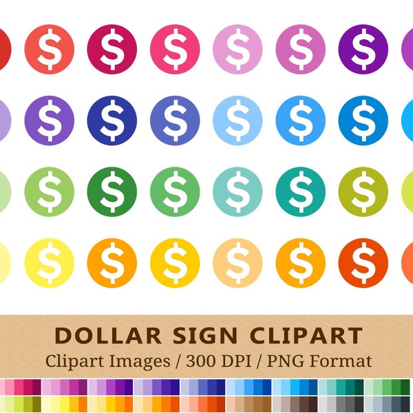 100 Dollar Sign Clipart, Circle Money Symbol Clip Art, Rainbow, Pay Day Planner Stickers, Bank, Budget, Digital Icons, Commercial Use, PNG
