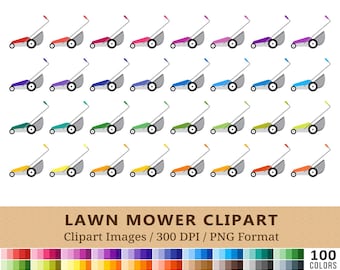 100 Lawn Mower Clipart, Grass Cutting Clip Art, Rainbow Colors, Garden Lawnmowing Planner Stickers, Lawnmower Digital Icons, Vector + PNGs