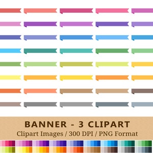 100 Ribbon Banner Clipart, Banners Clip Art, Rainbow Colors, Labels, Borders Planner Stickers, Invitation Icons, Digital Scrapbooking, PNGs