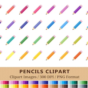 100 Pencil Clipart, School Teacher, Clip Art, Office Stationary, Rainbow Colors, Pen Pencils Planner Stickers, Scrapbooking, Vector EPS PNG