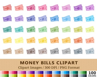 100 Dollar Bills Clipart, Money Bills Clip Art, Rainbow Colors, Digital Planner Stickers, Scrapbooking, Bank Finance Budget, Vector EPS PNG