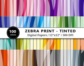 Tinted Zebra Print Digital Paper, 100 Rainbow Colors, Backgrounds, Scrapbook, Safari Animal Print Pattern, Scrapbooking, Wrapping Paper