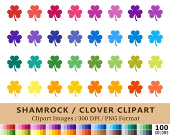 100 Clover Clipart, Shamrock Clip Art, Rainbow Planner Printable Stickers, St Patrick's Day Graphics, Digital Download, Icons, Vector, PNG