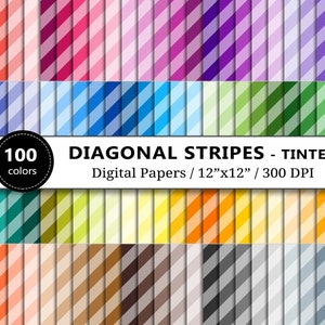 Tinted Diagonal Stripes Digital Paper Backgrounds, Lines Textures, 100 Rainbow Pattern Scrapbook Paper, Digital Scrapbooking, Striped Paper