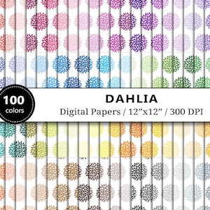 Dahlias Digital Paper, 100 Rainbow Colors, Floral Scrapbook Papers Printable, Blossom Flower Backgrounds, Scrapbooking, Instant Download