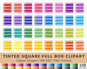 100 getinte volledige doos clipart, checklist planner box illustraties, regenboogkleuren, planner stickers, digitale download, commercieel gebruik, PNG