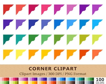 100 Corner Tag Clipart, File Corner Clip Art, Rainbow Colors, Planner Stickers, Photo Frame Border Label, Instant Download, Vector EPS PNG