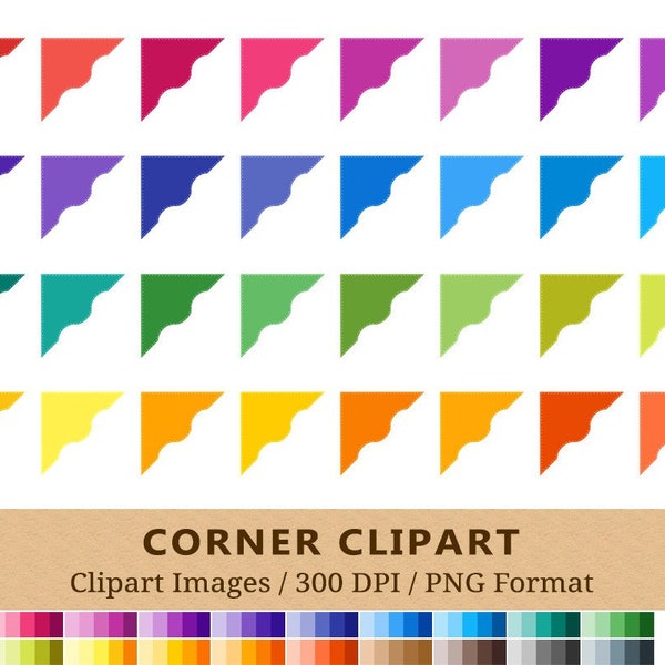 100 Corner Tag Clipart, File Corner Clip Art, Rainbow Colors, Planner Stickers, Photo Frame Border Label, Instant Download, Vector EPS PNG