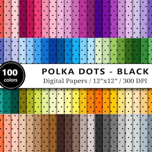 Black Polka Dots Digital Paper, 100 Rainbow Colors, Scrapbook Papers Printable, Tiny Polka Dots Backgrounds, Scrapbooking, Instant Download