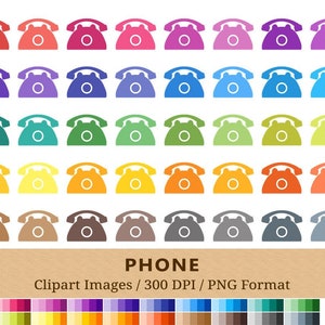 100 Telephone Clipart, Rotary Phone Clip Art, Rainbow Colors, Planner Stickers, Icons, Vintage Dial Phone, Scrapbooking, Vector EPS PNG