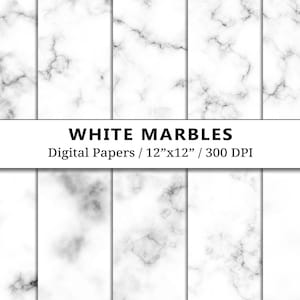 White Marble Digital Paper, Marbles Texture Scrapbook Paper, Stone Papers, Scrapbooking, Black and White, Instant Download, Commercial Use