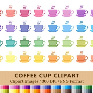 100 Cup Saucer Clipart, Tea Cup Plate Clip Art, Coffee Cup, Rainbow Colors Planner Stickers, Drink Icons,  Instant Download, Vector + PNGs