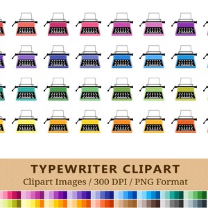 100 Typewriter Clipart, Typing Clip Art, Rainbow Colors,  Functional Planner Stickers, School Icons, Scrapbooking  Commercial Use PNGs