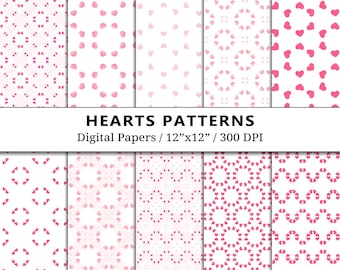 Papeles digitales de corazones de San Valentín, textura de patrones románticos de amor, papeles de álbum de recortes, Scrapbooking, blanco rosa, descarga instantánea, uso comercial