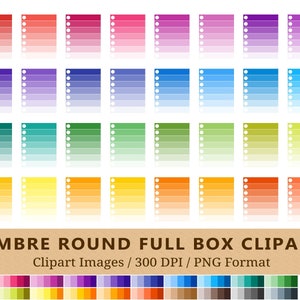 100 Ombre Full Box Clipart, Checklist Planner Box Clip Art, Rainbow Colors, Planner Stickers, Instant Download, Commercial Use, PNG