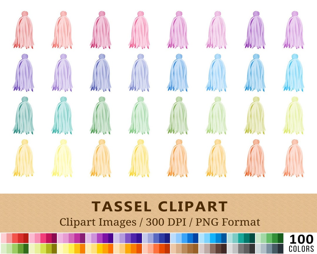 100 Tassel Clipart, Garland Clip Art, Rainbow Colors Planner Stickers