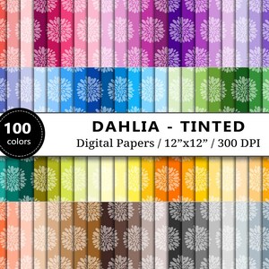 Tinted Dahlia Digital Paper, 100 Rainbow Scrapbook Papers Printable, Dahlias Blossom Flower Backgrounds, Scrapbooking, Instant Download