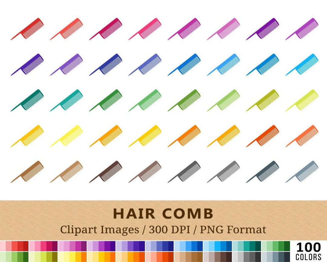100 Hair Comb Clipart, Hand Comb Clip Art, Beauty, Rainbow Colors, Hair