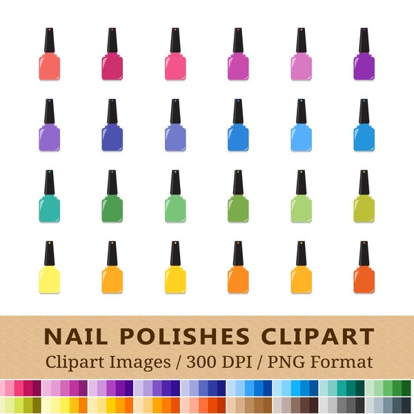 100 Nail Polish Clipart Set, Varnish Clip Art, Rainbow Colors, Planner Stickers, Icons, Makeup, Nails, Beauty, Scrapbooking, Vector EPS PNG