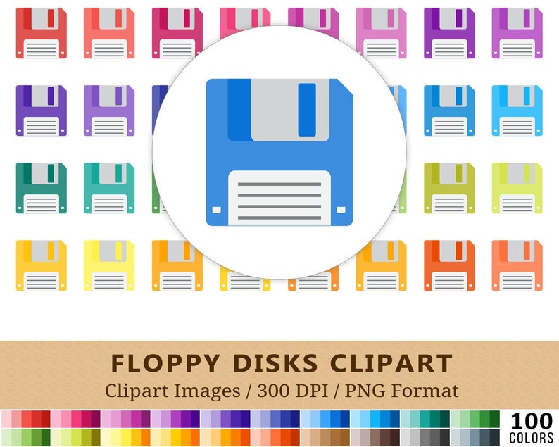 100 Floppy Disk Clipart Computer Technology Clip Art Rainbow Etsy