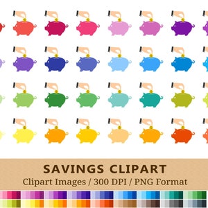 100 clipart salvadanaio, clipart di risparmio finanziario, giorno di paga, adesivi per pianificatore di denaro arcobaleno, download istantaneo, icone della banca di contanti, PNG