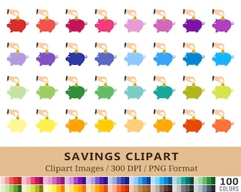 100 Piggy Bank Clipart, Savings Finances Clip Art, Payday, Rainbow Money Planner Stickers, Instant Download, Cash Bill Bank Icons, PNG