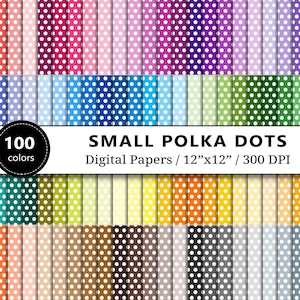 Small Polka Dots Digital Paper, 100 Rainbow Colors, Scrapbook Papers Printable, Tiny Polka Dots Backgrounds, Scrapbooking, Instant Download