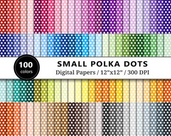 Small Polka Dots Digital Paper, 100 Rainbow Colors, Scrapbook Papers Printable, Tiny Polka Dots Backgrounds, Scrapbooking, Instant Download