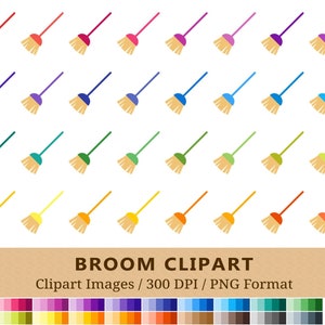 100 Broom Clipart, House Cleaning Clip Art, Rainbow Household Tool Planner Printable Stickers, Clean, Digital Graphic Icons, Vector, PNG