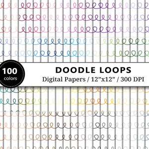 Färgade klotteröglor digitalt papper, 100 regnbågsfärgade tvinnade trådmönster, scrapbookingpapper, bandbakgrund, scrapbooking, omedelbar nedladdning