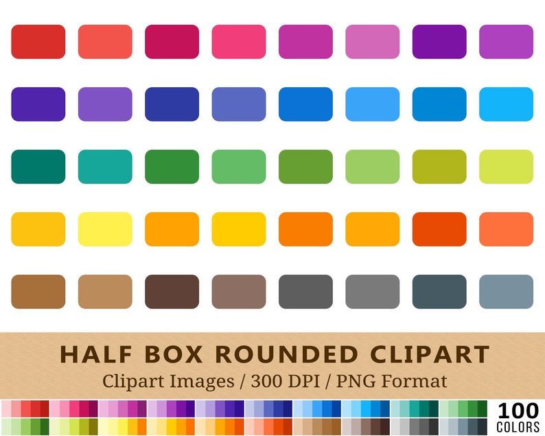100 Solid Half Box Clipart, Planner Supplies, Rounded Half Boxes Clip ...