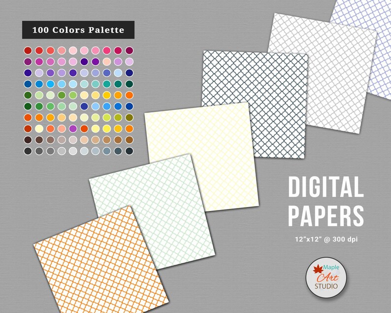 Quatrefoil Digital Paper, 100 Rainbow Colors, Mosaic Moroccan Pattern ...