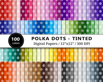 Tinted Polka Dots Digital Paper, 100 Rainbow Colors, Scrapbook Paper Printable, Polka Dots Backgrounds, Scrapbooking, Instant Download