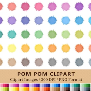 100 Pom Pom Clipart, Garland Clip Art, Rainbow Colors, Party Poms Planner Stickers, Icons, Digital, Scrapbooking, PNG, Instant Download