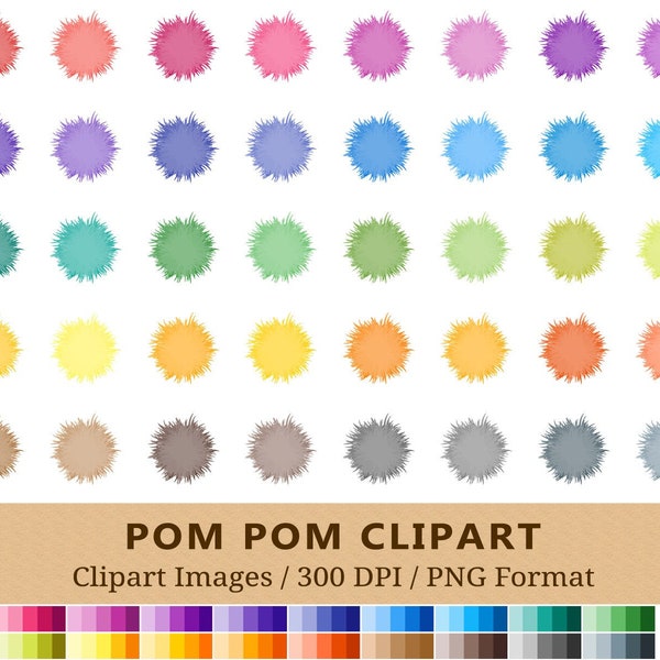 100 Pom Pom Clipart, Garland Clip Art, Rainbow Colors, Party Poms Planner Stickers, Icons, Digital, Scrapbooking, PNG, Instant Download