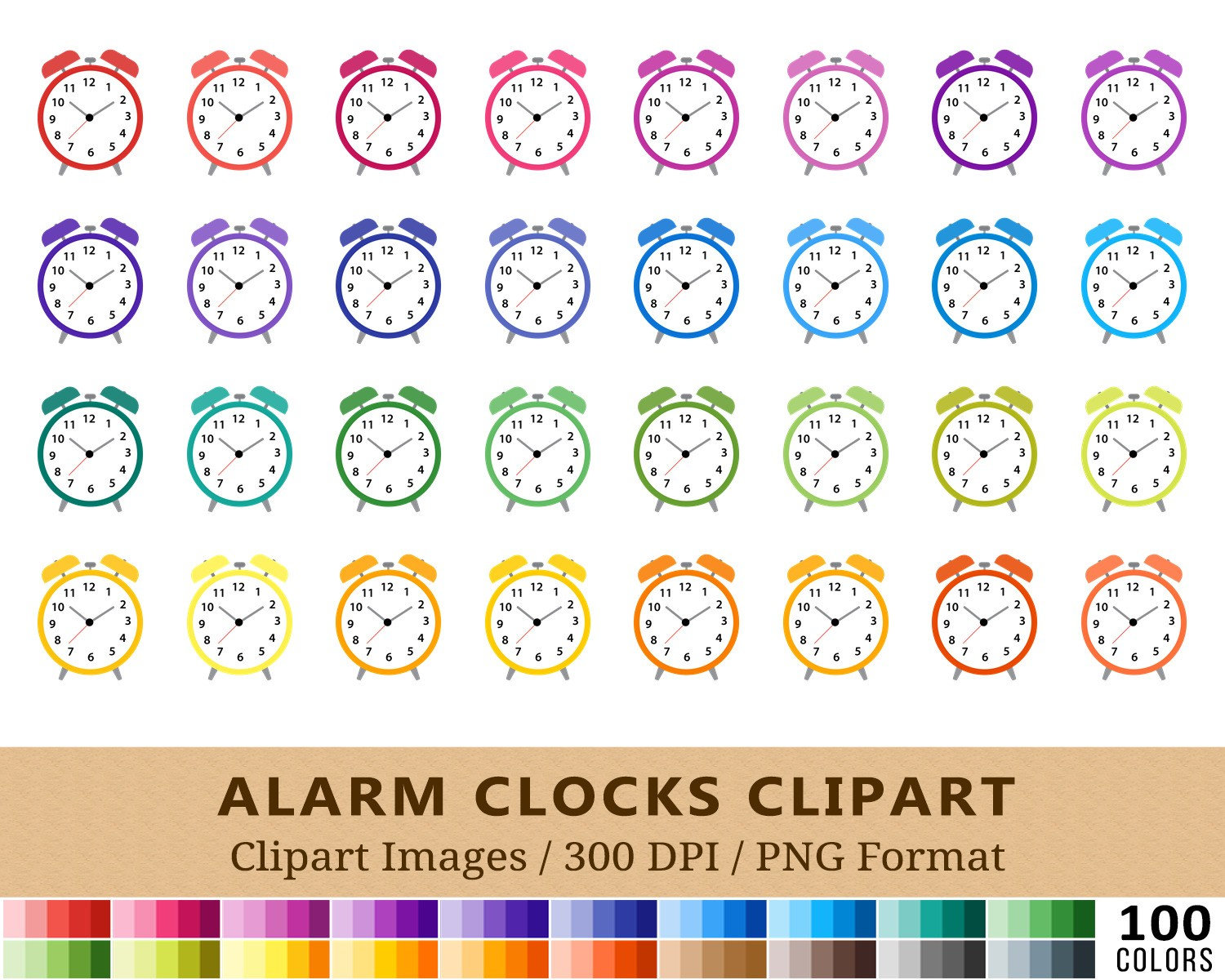100 Alarm Clock Clipart Wake Up Timer Clip Art Rainbow Etsy