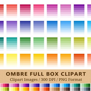 100 Ombre Full Box Clipart, Checklist Planner Box Clip Art, Rainbow Colors, Planner Stickers, Digital Download, Commercial Use, PNG